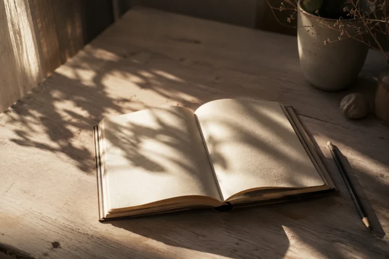 libreta abierta con sombra suave como símbolo de dialogando con la sombra