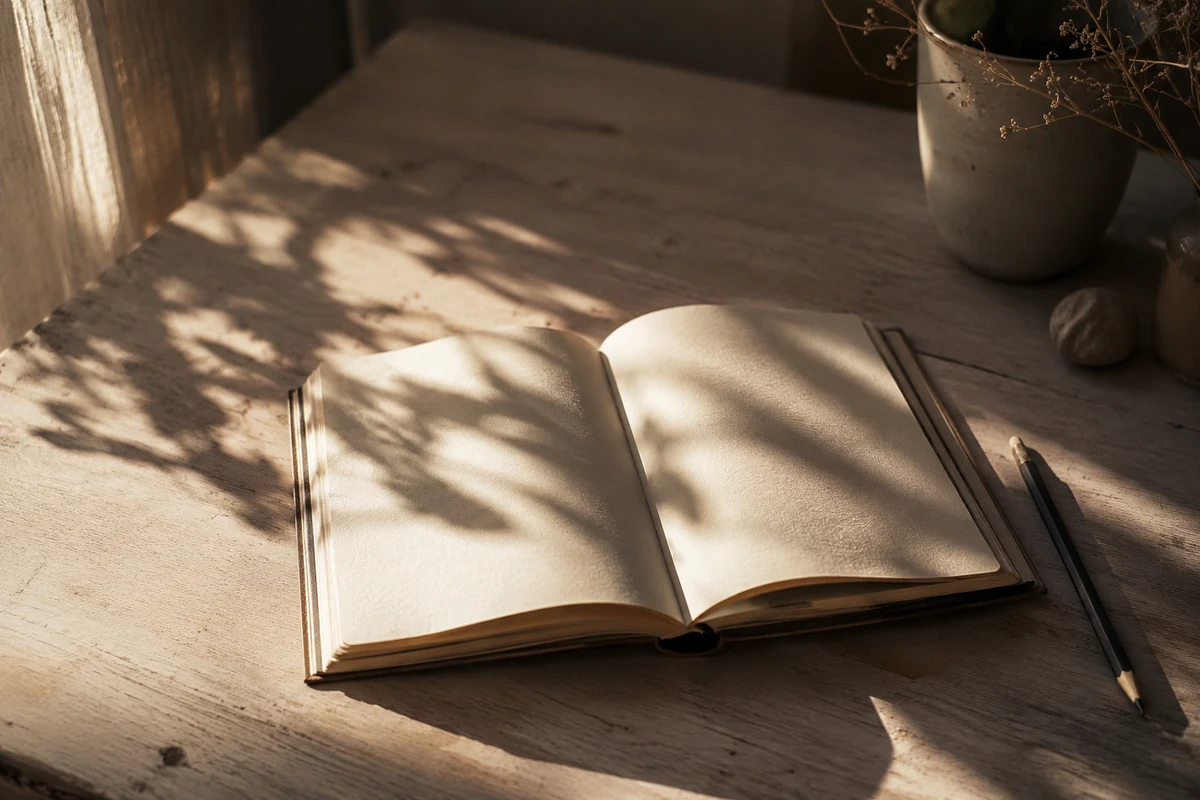 libreta abierta con sombra suave como símbolo de dialogando con la sombra
