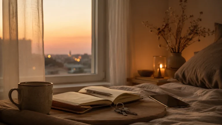 móvil, libreta y llaves junto a una cama como símbolo de esperar a alguien que no decide