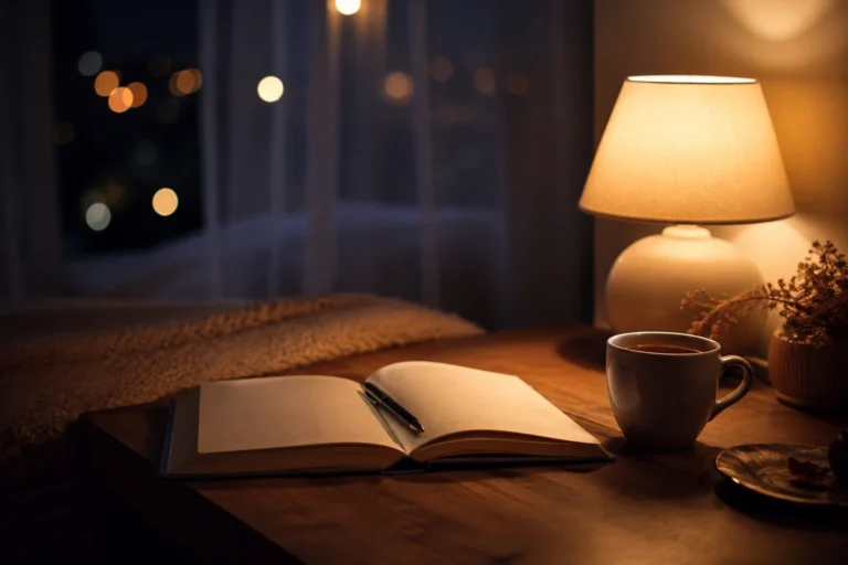 libreta abierta de noche con una lámpara cálida para representar perdonarme a mí misma sin justificarlo todo